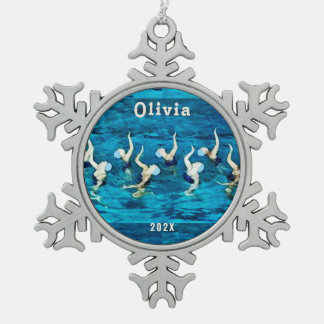 Synchronized Swimming Holiday Gift Snowflake Pewter Christmas Ornament