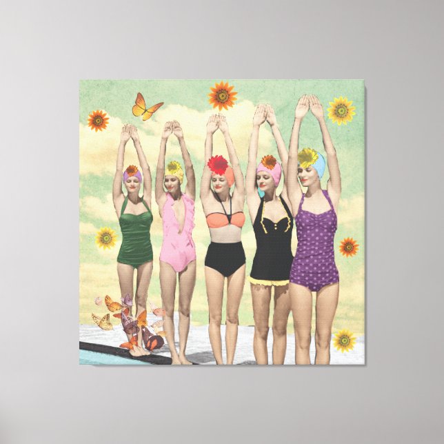 Synchronized Swimming Retro Collage Canvas Print (Front)