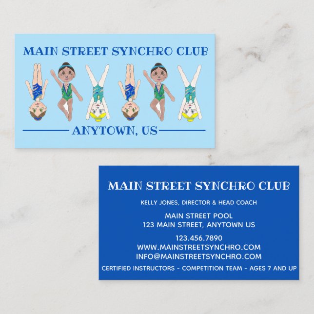 Synchronized Swimming Swim Team Coach Competition Business Card (Front/Back)