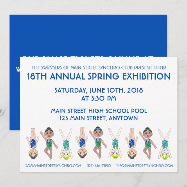 Synchronized Swimming Swim Team Pool Exhibition Invitation (Front/Back)