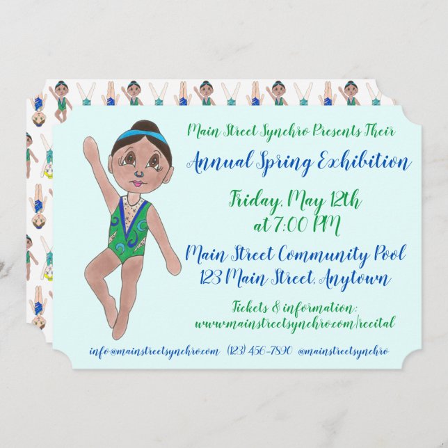 Synchronized Swimming Swim Team Pool Exhibition Invitation (Front/Back)