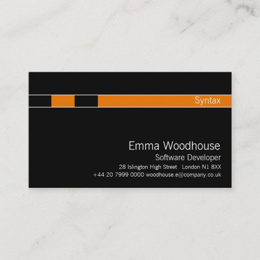Customizable Syntax Black & Orange Business Card