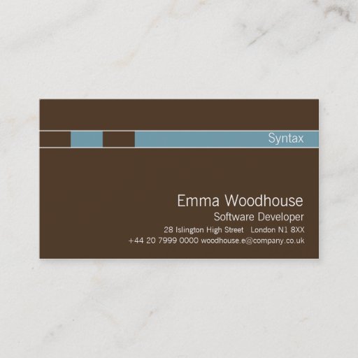 Customizable Syntax Chocolate Brown & Cornflower Blue Business Cards