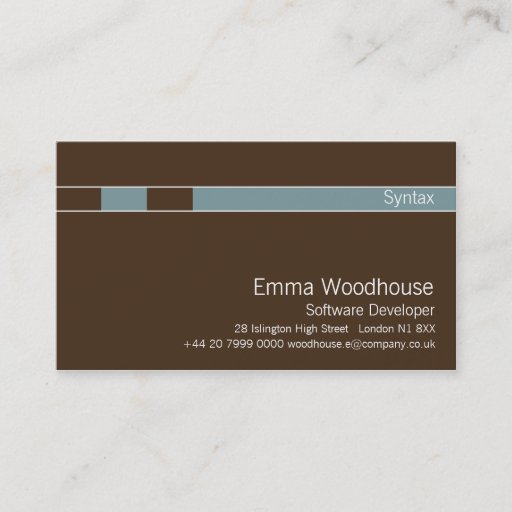 Customizable Syntax Chocolate Brown &amp; Light Steel Blue Business Card Templates