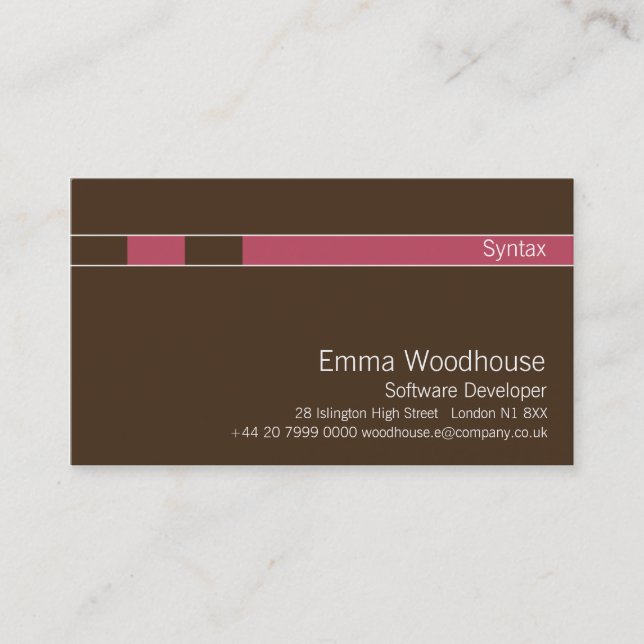 Syntax Chocolate Brown & Violet Red Business Card (Front)