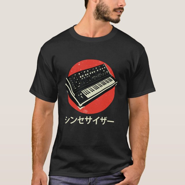 Synth Keyboard Drum Machine Japanese Synthesizer T-Shirt (Front)