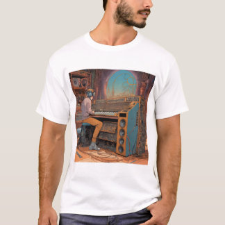 Synth Odyssey: Intricate Moebius-Inspired Musical T-Shirt