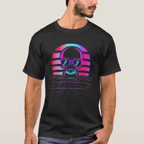 Synth Pop 80s  90s Aesthetic Skull Retro Vaporwave T_Shirt