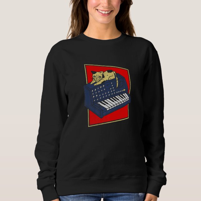 Synthesizer Cat Analog Synth Producer Modular Nerd Sweatshirt (Front)