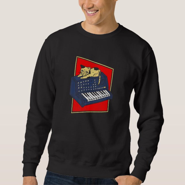 Synthesizer Cat Analog Synth Producer Modular Nerd Sweatshirt (Front)