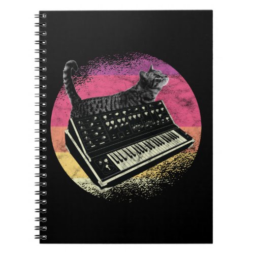 Synthesizer Cat Synth Vintage Keyboard Notebook