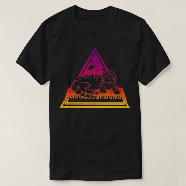 Synthesizer Cat Techno Synth Analog  T-Shirt (Design Front)