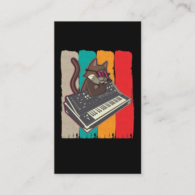 Synthesizer Retro Cat Modular Analog Synth Business Card (Front)
