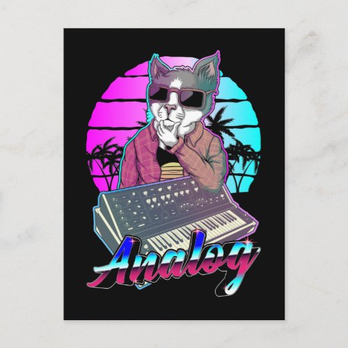 Synthesizer Vaporwave Cat Modular Analog Synth Postcard