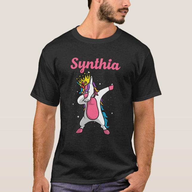 SYNTHIA Name Personalized Birthday Dabbing Unicorn T-Shirt (Front)