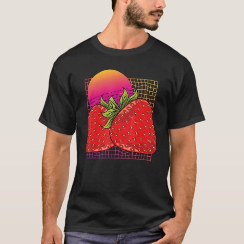 Synthwave 90s Vaporwave Strawberries Summer Fruit  T_Shirt