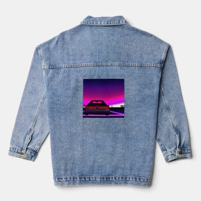 Synthwave car outrun retrowave futuresynth sci fi  denim jacket (Back)