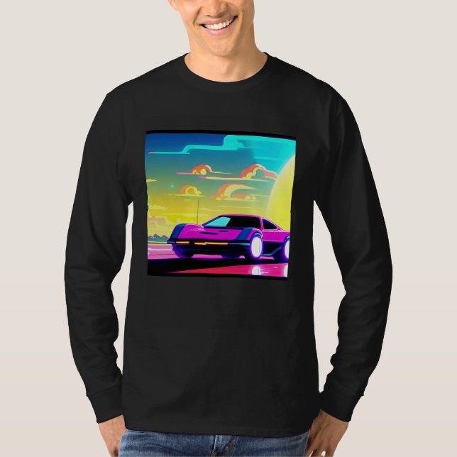 Synthwave car outrun retrowave futuresynth sci fi  T-Shirt (Front)