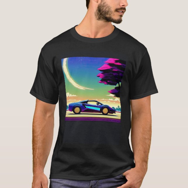 Synthwave car outrun retrowave futuresynth sci fi  T-Shirt (Front)