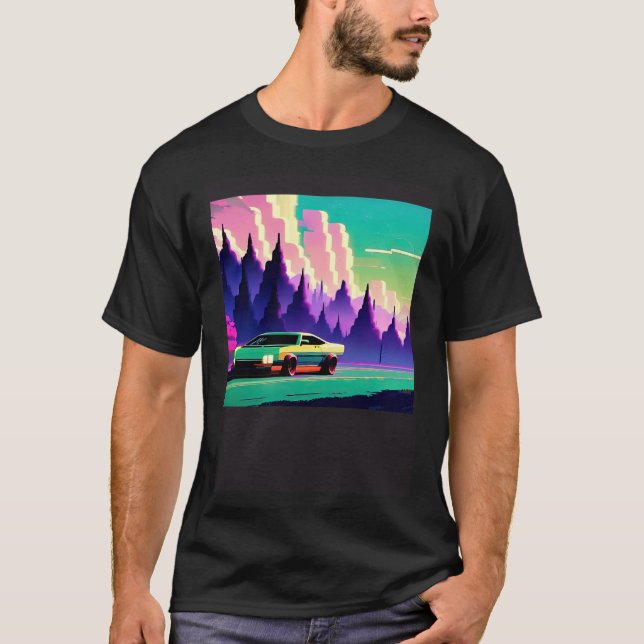 Synthwave car outrun retrowave futuresynth sci fi  T-Shirt (Front)