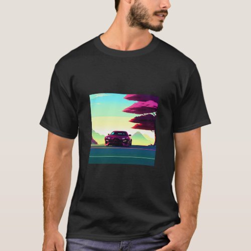 Synthwave car outrun retrowave futuresynth sci fi  T_Shirt