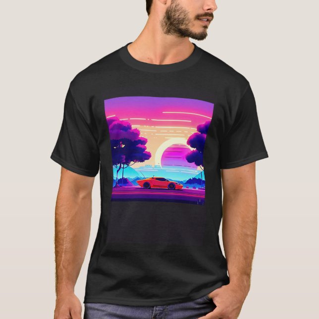 Synthwave car outrun retrowave futuresynth sci fi  T-Shirt (Front)