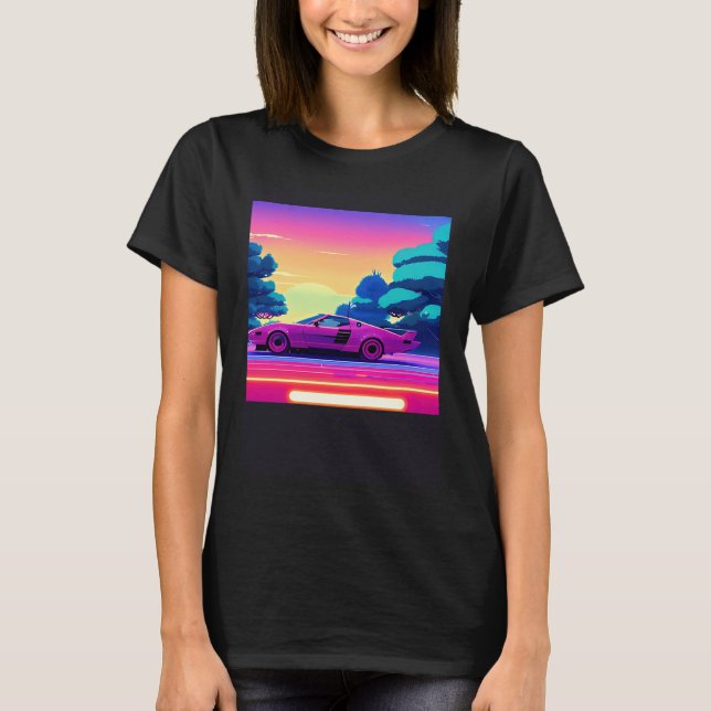 Synthwave car outrun retrowave futuresynth sci fi  T-Shirt (Front)