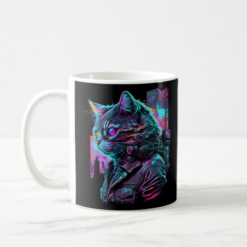 Synthwave Cat Retro 80s  Coffee Mug