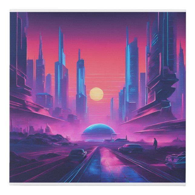 Synthwave City 2 Faux Canvas Print (Front)