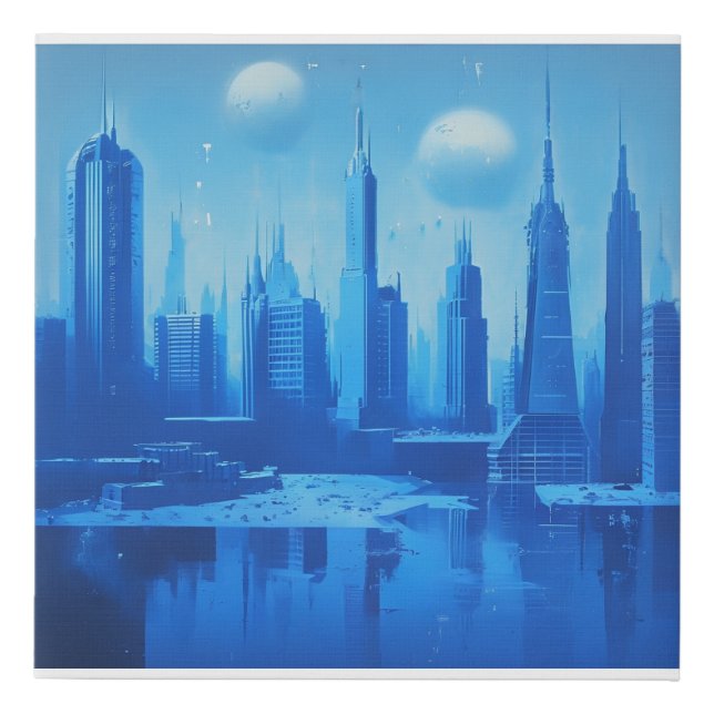 Synthwave City 3 Faux Canvas Print (Front)
