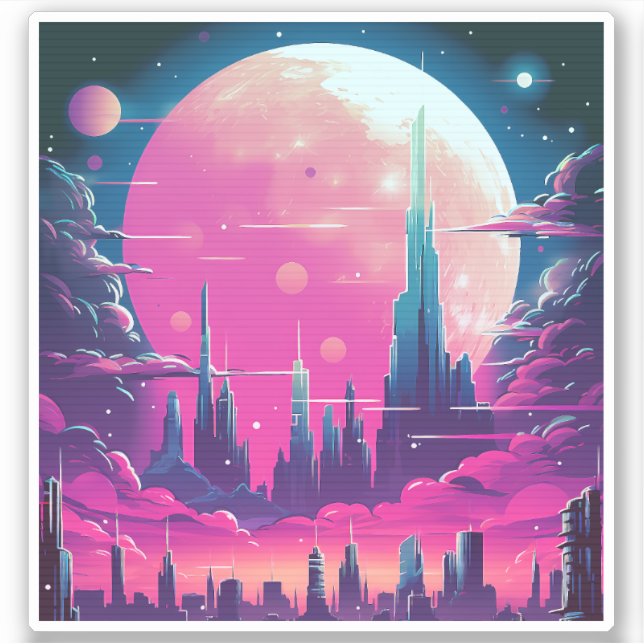 Synthwave City Skyline Sticker (Front)