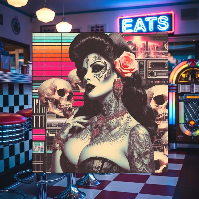 Synthwave Creepy Pin-up Ceramic Tile (Creator Uploaded)