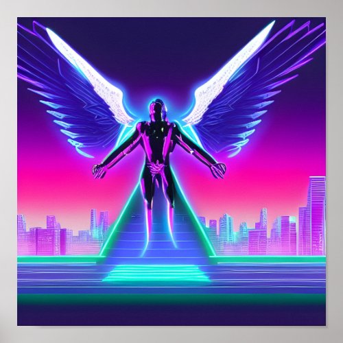 Synthwave Cyberpunk Angel Poster