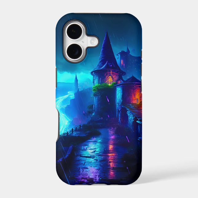 Synthwave Cyberpunk Castle Neon Fantasy Landscape Case-Mate iPhone Case (Back)