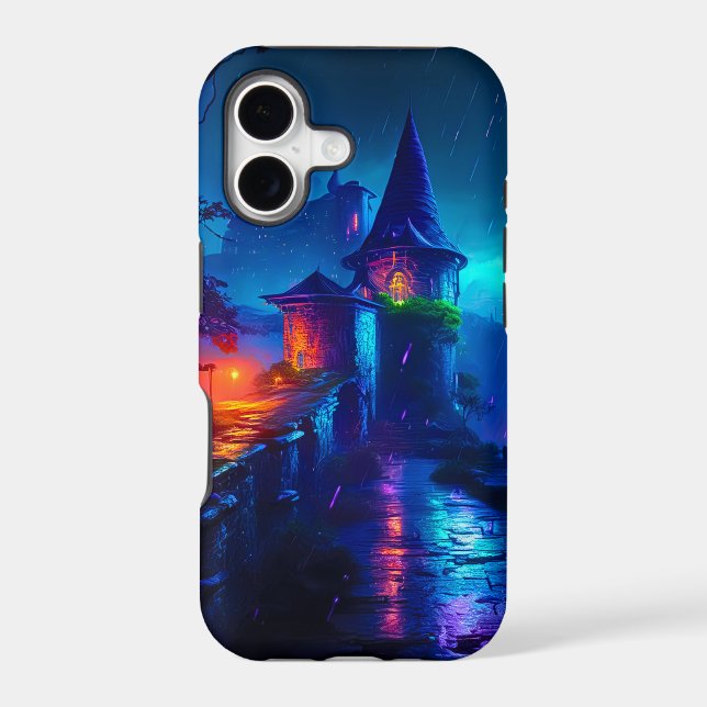 Synthwave Cyberpunk Castle Neon Fantasy Landscape Case-Mate iPhone Case (Back)