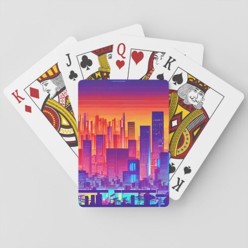 SynthwaveCyberpunk City at Sunset Playing Cards