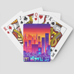 Synthwave/Cyberpunk City at Sunset Poker Cards