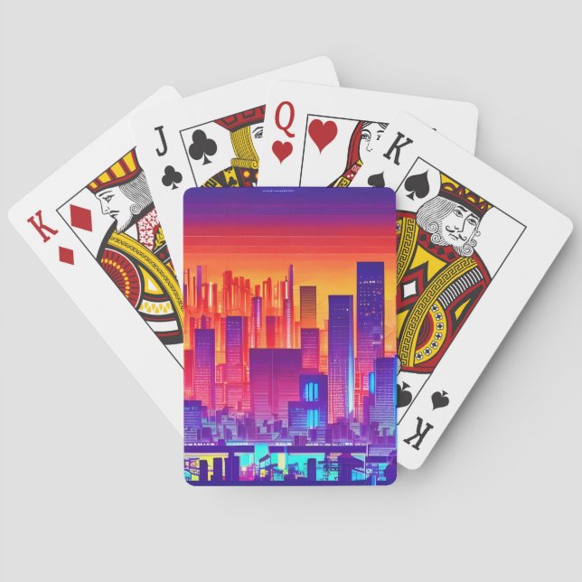 Synthwave/Cyberpunk City at Sunset Poker Cards (Back)
