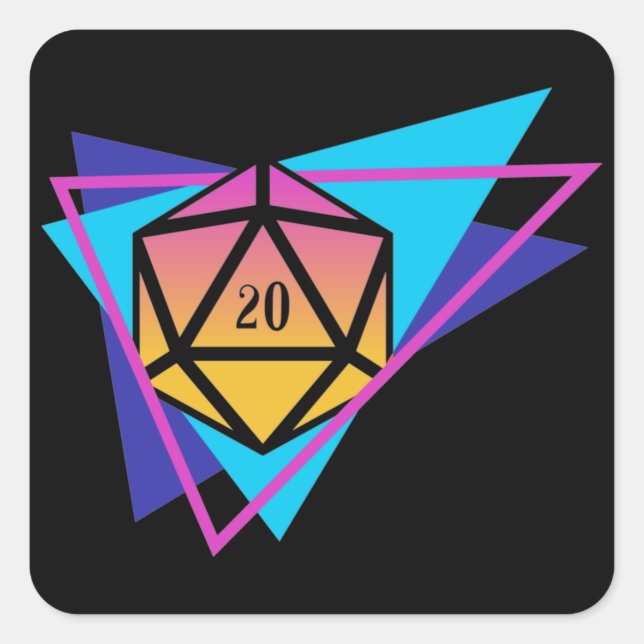 Synthwave D20 Dice Steampunk Tabletop RPG Square Sticker (Front)