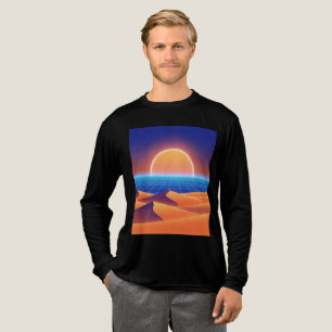 Synthwave Desert Sunset – Neon Fox Horizon Tri-Blend Shirt