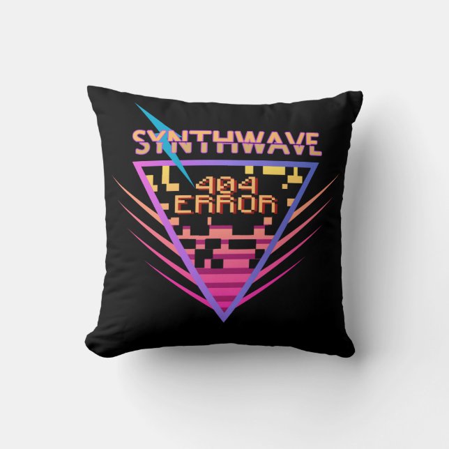 Synthwave Error 404 Throw Pillow (Front)