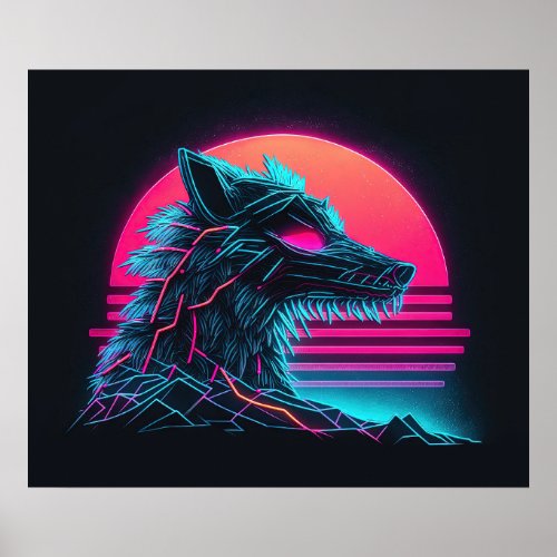Synthwave Howl Roaming in the Neon Wilderness Poster
