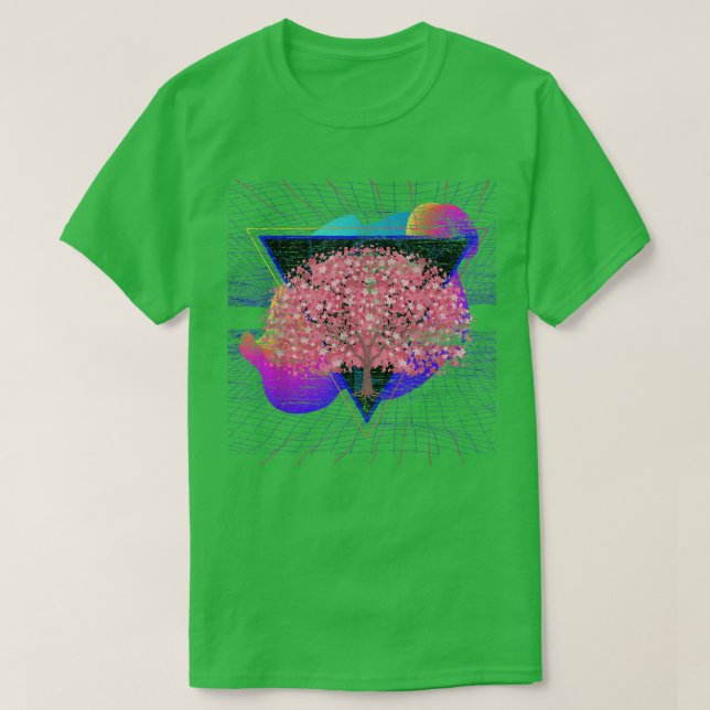 Synthwave Japan Sakura Tree Vaporwave Cherry Bloss T-Shirt (Design Front)