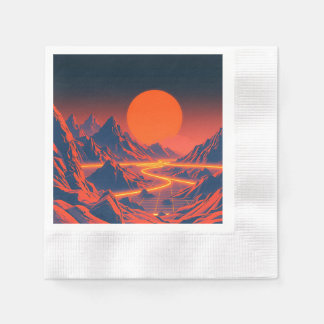 Synthwave Landscape with Neon Mountains Napkins