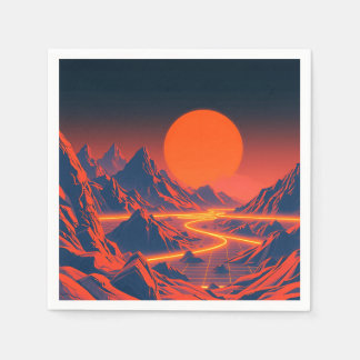 Synthwave Landscape with Neon Mountains Napkins
