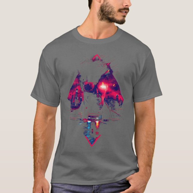 Synthwave Man Retro Car City Vaporwave 90s family  T-Shirt (Front)