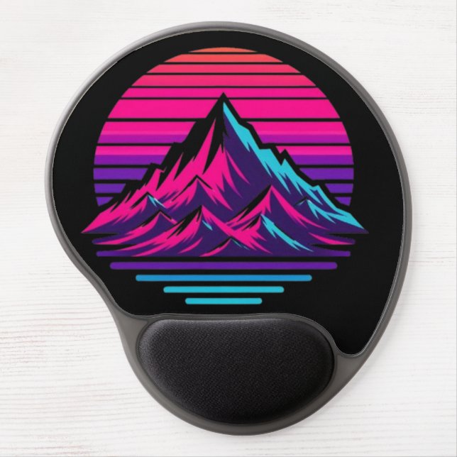 Synthwave Mountain Mouse Pad with Wrist Rest – Ret (Front)