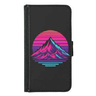 Synthwave Mountain Wallet Phone Case – Retro Sunse
