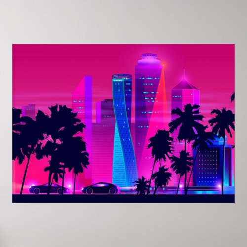 Synthwave Neon City Miami Vice Poster