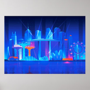 Synthwave Neon City - Singapore Poster